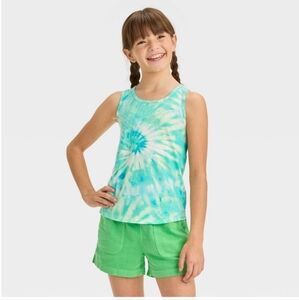 Girls' Tie-Dye Graphic Tank Top - Cat & Jack Green/White S(6/7)
